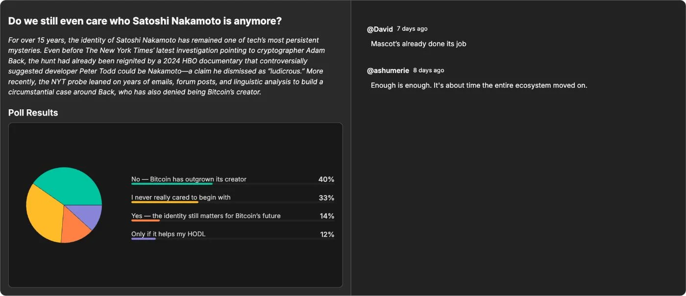 HackerNoon Poll: Do we still even care who Satoshi Nakamoto is anymore?